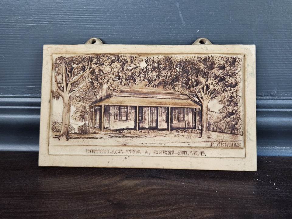 Vintage Milan Ohio Thomas Edison Birthplace Porcelain Wall Plaque