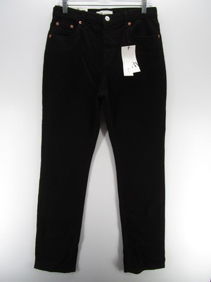 Zara Jeans Women Black High Rise Straight Split Hem Slim 90s