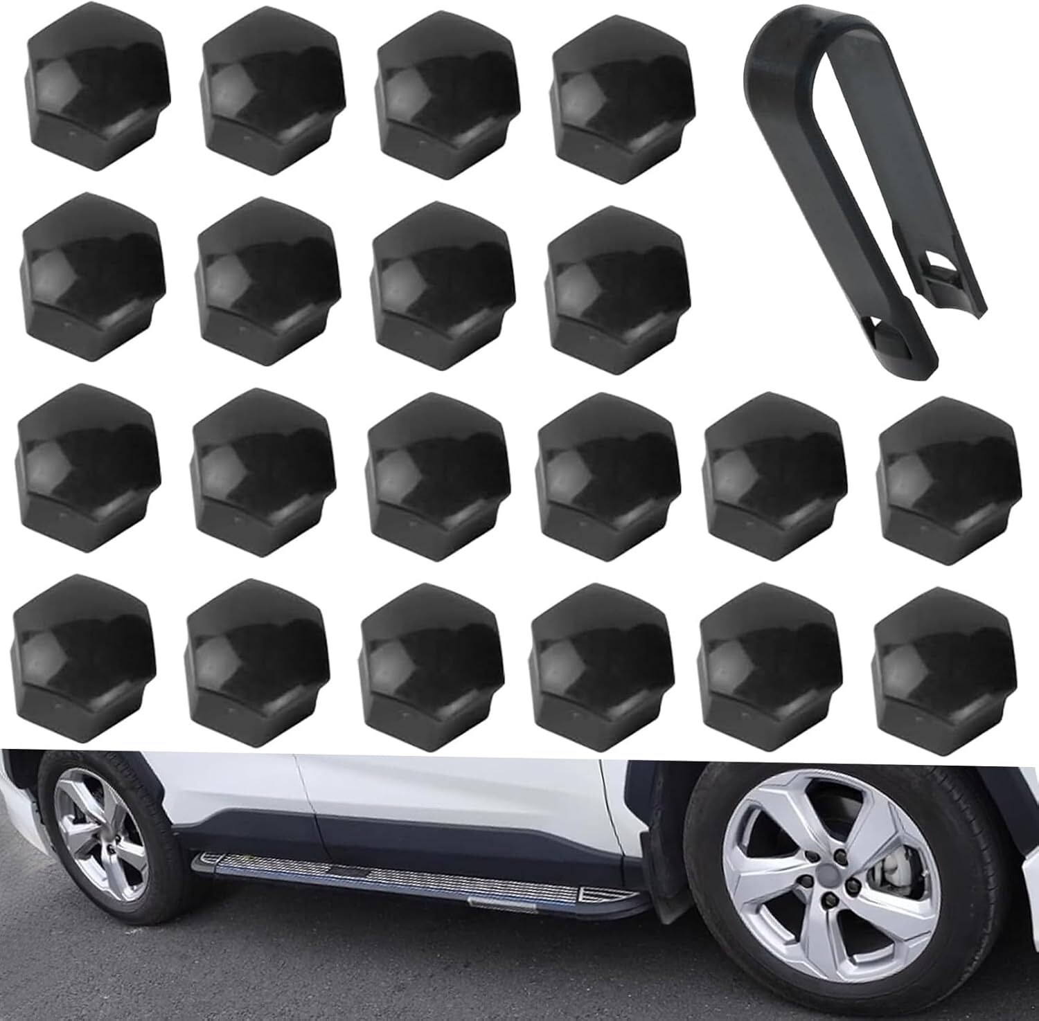 Anti-Theft Car Wheel Hub Bolts with Charger Dust Cover - Black  