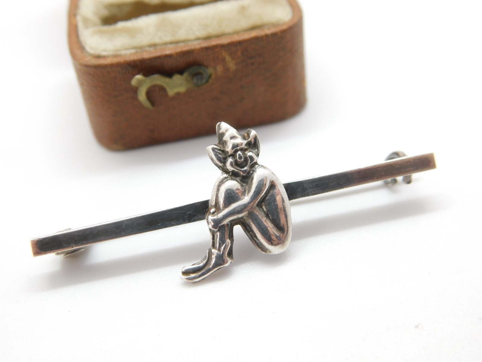 Sterling Silver Cornish Pixie Bar Brooch c1930 An… - image 3