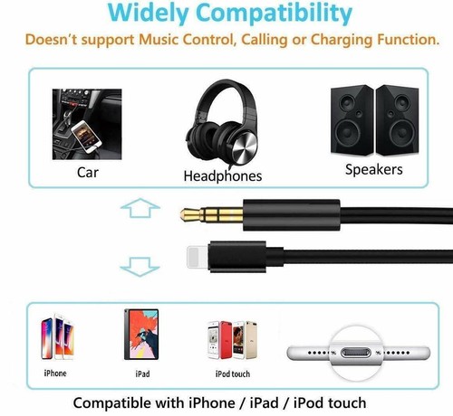 2 x adaptateur câble pour iPhone 7 8 11 12 13 14 Pro Max 3,5 mm AUX audio haut-parleur voiture - Photo 4 sur 12