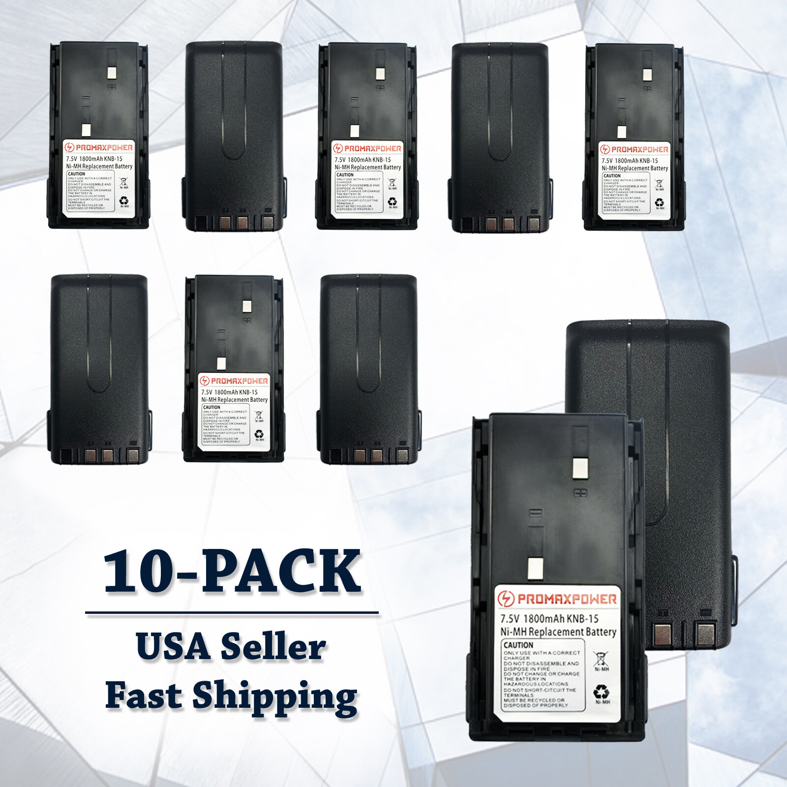 10-Pack Replacement Batteries for KNB-14, KNB-15 Kenwood Radios TK-270G, TK-2100
