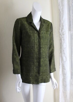Chico's Sz 0 S Exquis Asiatique Imperial Vert Art-To-Wear Chemise Veste Haut - Photo 1/4