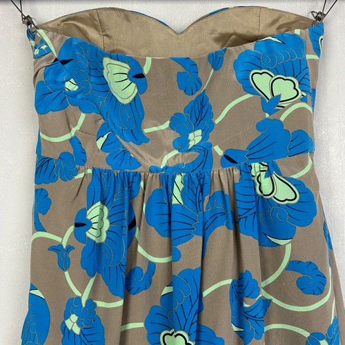 Tibi size 8 short dress strapless pleated 100% silk brown blue floral NEW - Picture 5 of 12