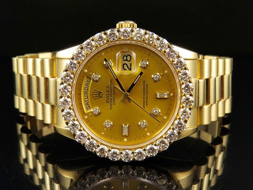 18K Mens Yellow Gold Rolex Presidential Day-Date 36MM Prong Diamond Watch 5.5 Ct - Picture 1 of 10