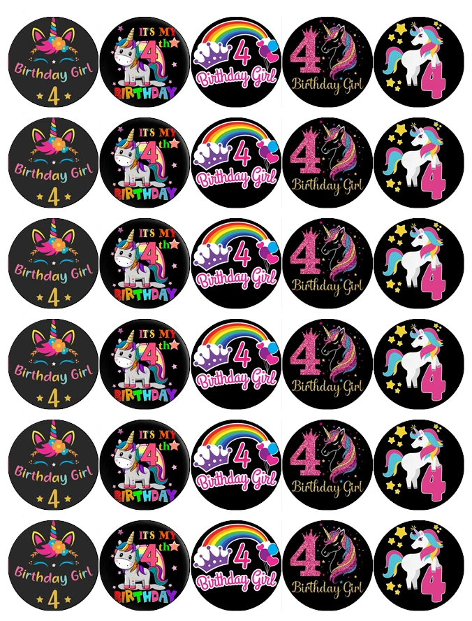 30x 4th Geburtstag Mädchen Einhorn Kuchentopper Essbar Wafer Papier Fairy Kuchen - Bild 1 von 1