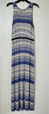 Ann Taylor Loft Women's Small Navy Blue Ombre Striped Maxi Dress Sleeveless RR11