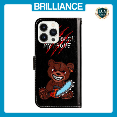 Brilliance LUX iPhone 15 Pro Flip PU Leather Wallet 3D Print Bear with Wrist