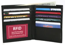 RFID Blocking Black Genuine Leather Men's Hipster Wallet Card Holder