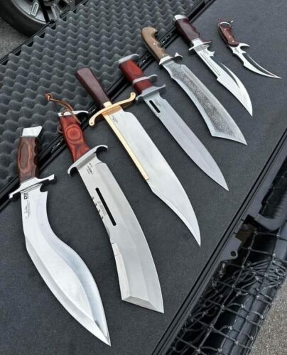 BEAUTIFUL CUSTOM HAND MADE DAMASCUS STEEL HUNTING KNIFE HANDLE 7 Pcs Set - Picture 1 of 6