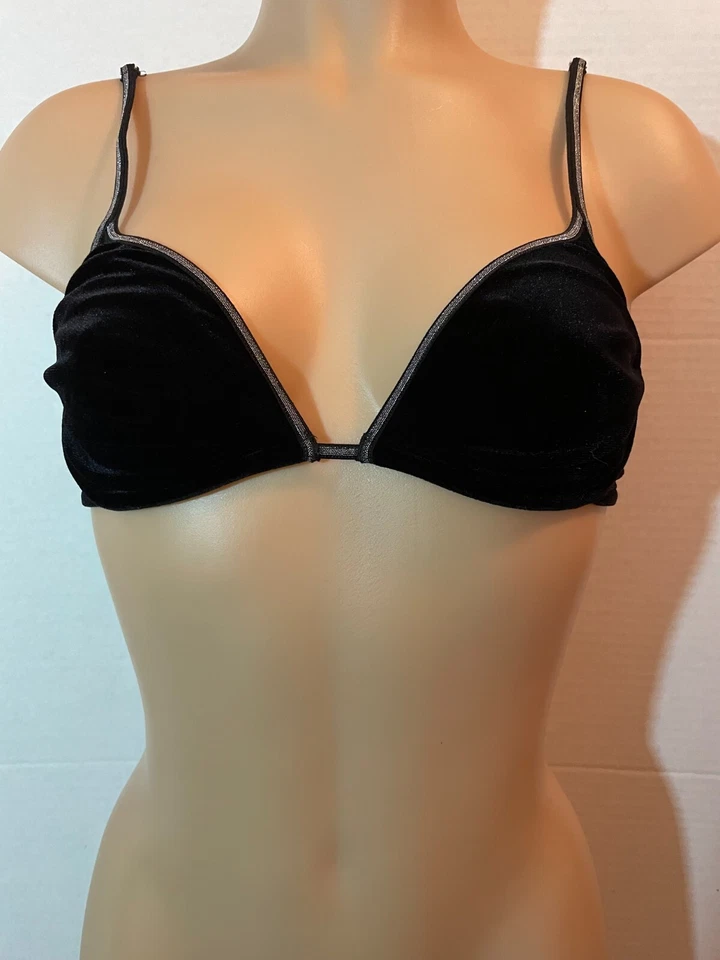 Sujetador De Colección Y2K Victoria's Secret TERCIOPELO SUAVE/TERCIOPELO 34D Con Aros 2000 Negro Plata Foto 2 de 4