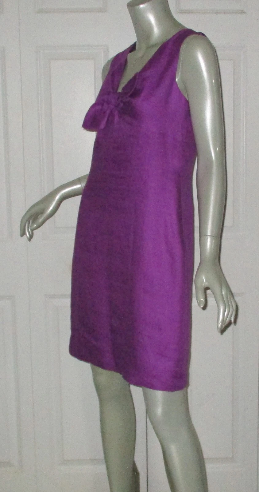 Abito senza maniche in lino viola KATE SPADE con accento fiocco taglia 8