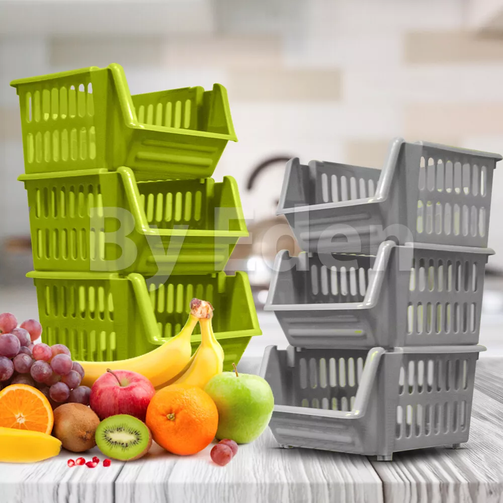 Vegetable Storage Plastic Stacking Basket Stackable Kitchen Fruit Stacker  Rack