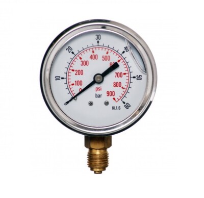 63mm 0-900 Psi 0-60 Bar 1/4''Glyzerin Manometer Druckluftmesser Messgerät
