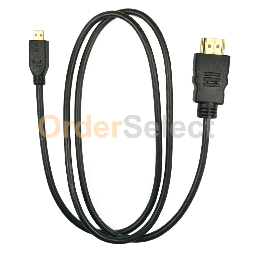 3 FT 24K Premium Gold Cable+Micro HDMI Converter Adapter Type A to D - Image 2 of 4