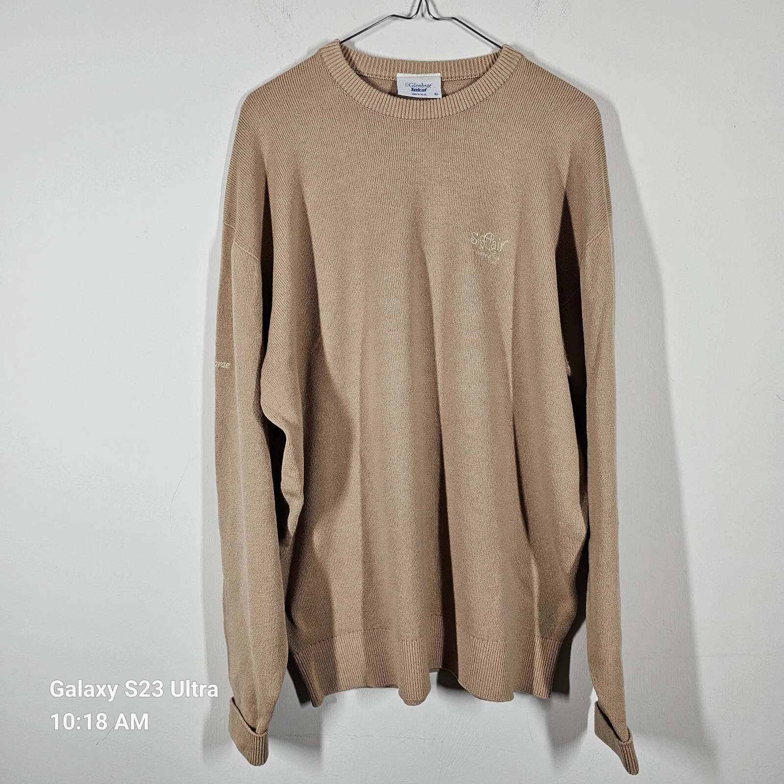 Mens XL Wool knit Sweater Crew Neck Beige Warm Scottish