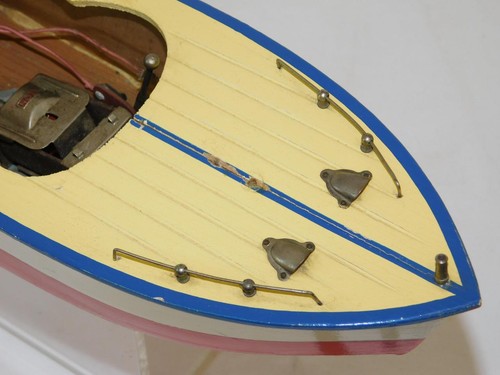 FRÜHE VINTAGE Kajütkreuzer Holz Boot Batterie mit TON Motor JAPAN Toytime Ito 12" - Bild 9 von 18