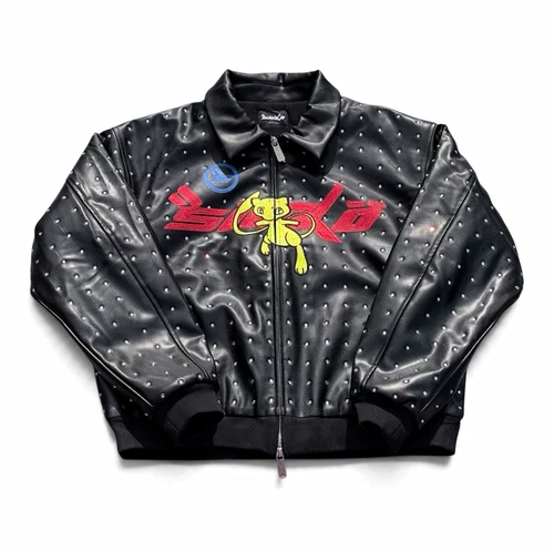 Sicko bornfrompain mew black leather jacket - product listing photo
