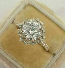 2.50Ct Lab-Created Diamond Halo Engagement Wedding Ring 14K White Gold Finish.