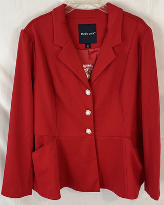 Studio Park X Jane Treacy Knit Peplum Jacket Women 1X Cherry Red Stretch A665331