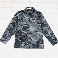 Adidas Boys Grey Black Wave Print Full Zip Track Jacket Size 5 Mock Neck