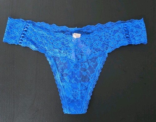 Victorias Secret Lace Detail Thong String Panty Size L Blue