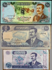 SADDAM FOLDS YOU SAVE! GREEN BLUE PURPLE 3 pc set 5 100 250 dinars