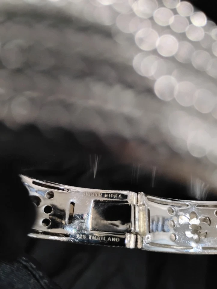 Judith Ripka Bracelet Hinged Cuff 7.5 Smoky Quartz Amethyst Sterling Silver 80g - Image 2 of 4