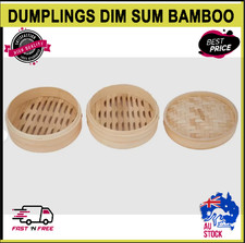 Chinese Dumplings Dim Sum Bamboo Steamer with Lid & Handle 20cm Dia. Brown AU