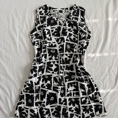 intage Y2K Hot Cotton Black White Floral Sleeveless Mini Dress L Resort coconut