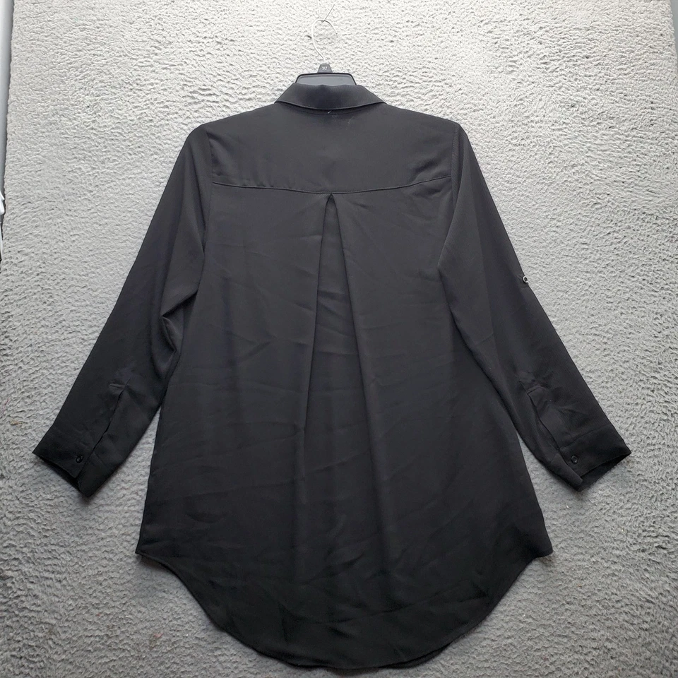 Vestido Camisa Torrid Mini Crepe Encubrimiento Mujer 00 Negro Manga Enrollable Abotonada Foto 2 de 4