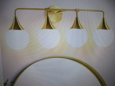 Kaisite 33 in. 4 Light Brushed Gold Vanity Light w Milk White Globe Glass Shade