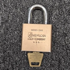 Vintage American Lock Padlock Series 1305 Brass Body with Key USA Made