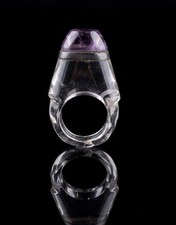 Natural Crystal Natural Amethyst Hand Carved Vintage Ring Style Ring Size US 6