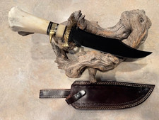 Extra Large High Carbon Steel Bowie knife w Bone handle  leather sheath