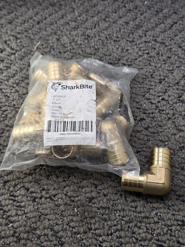(QTY 10) SharkBite UC260LF 1" x 1" PEX Crimp Lead-Free Brass 90° Elbow Fittings