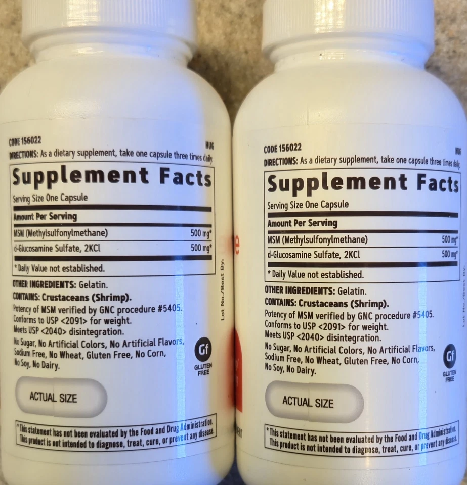 (2) GNC MSM & GLUCOSAMINE 500/500 mg 90 Caps X 2 ( 180 Servings ) BEST BY 12/25  - Image 2 of 4