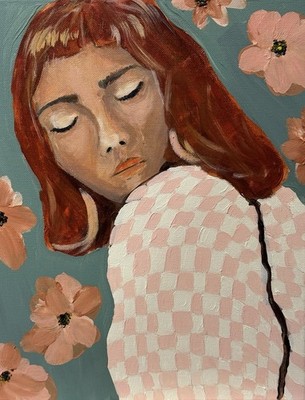 AlinaBloomArt (Original) Acryl Gemälde auf Leinwand 14x11 Zoll - Kaugummi Rosa