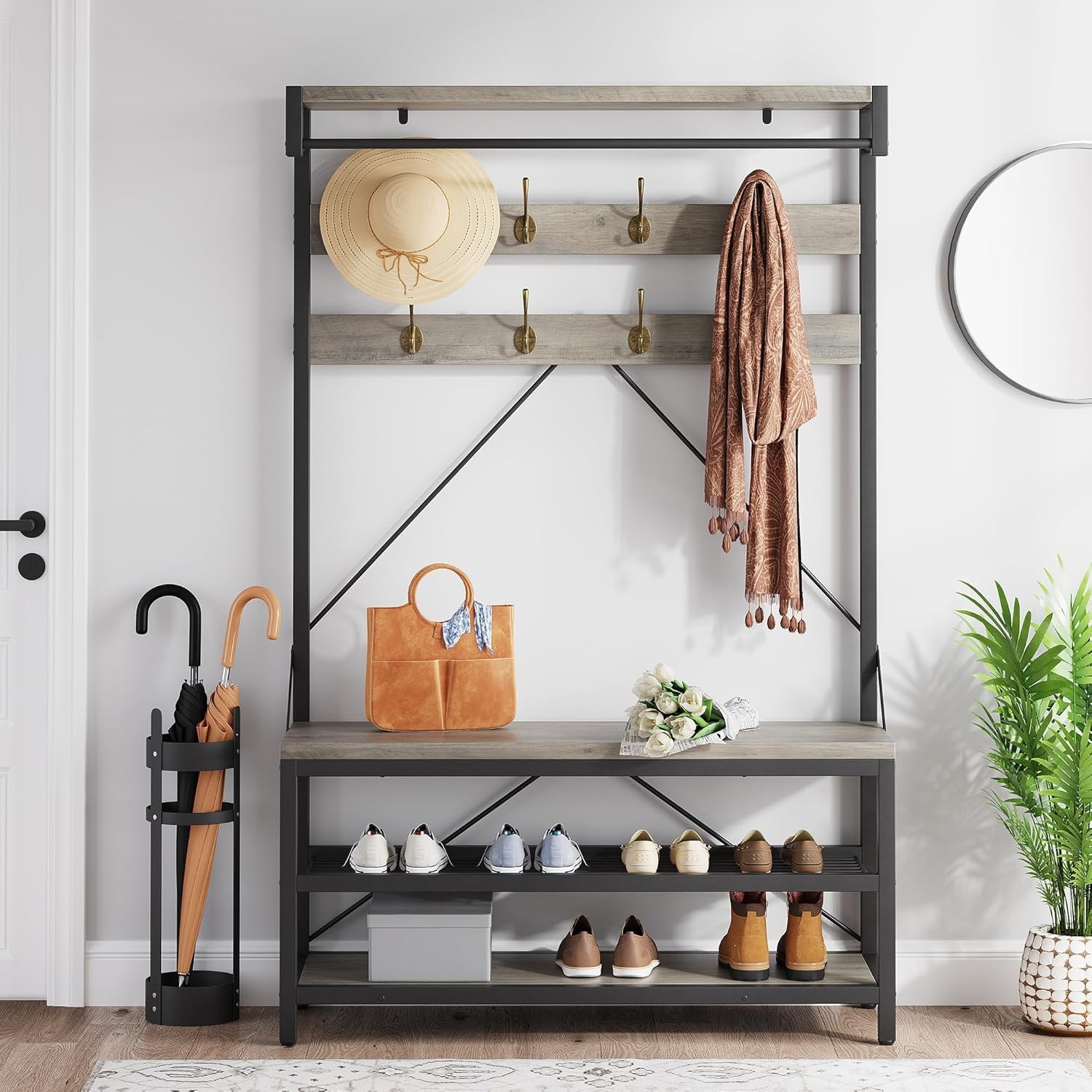 Offerta Stand Appendiabiti Ingresso Metallo Nero 8 Ganci Scarpiera