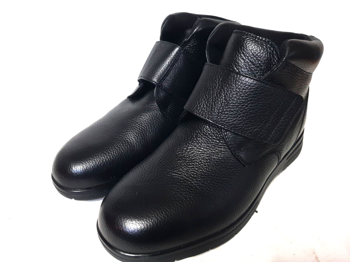 DREW Men ORTHOPEDIC BIG EASY LEATHER ANKLE BOOTS BLACK 