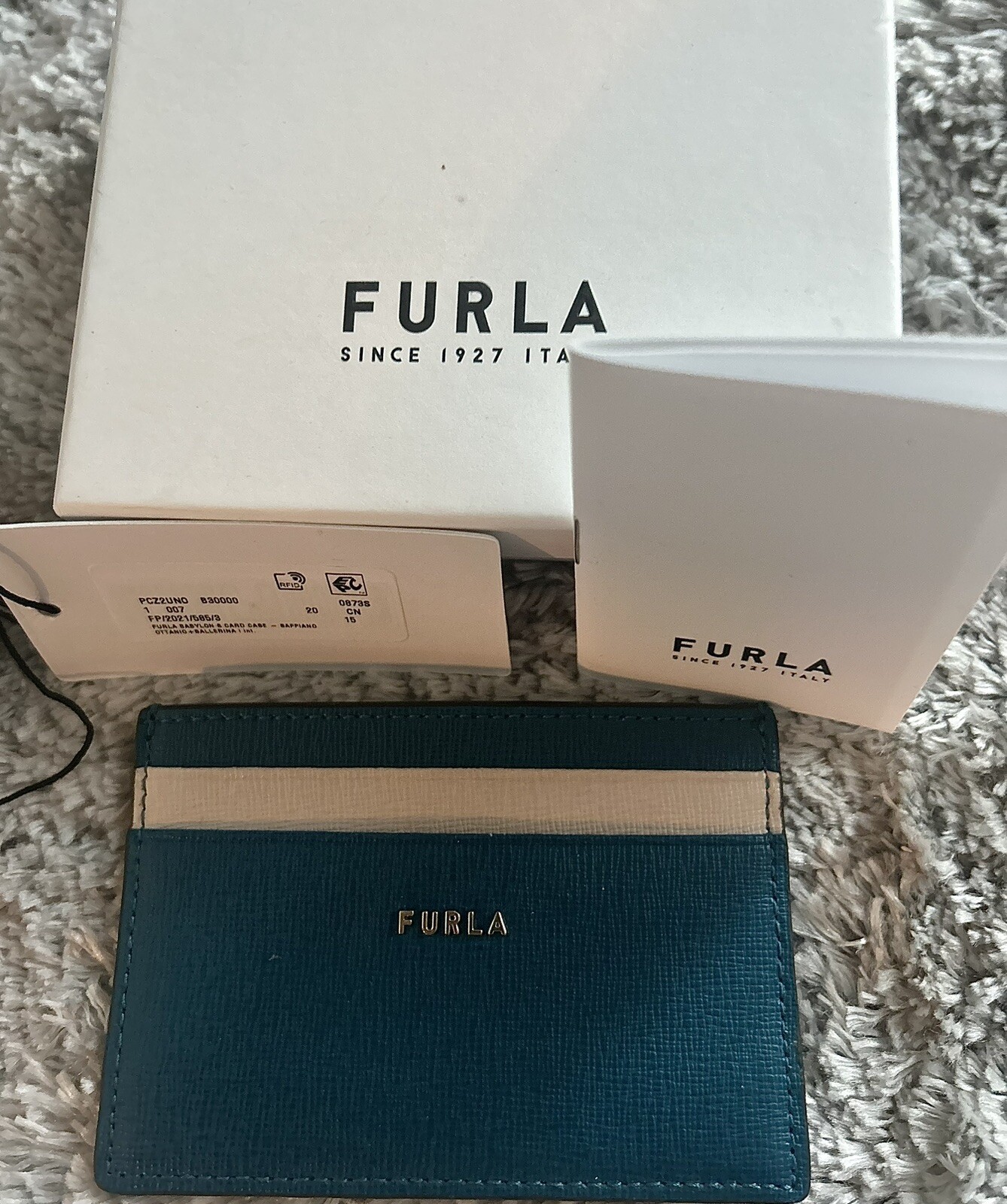 Furla Babylon Card Holder, Brand New. Leather. Blue Green & Nude Combi. RRP $120 image 3