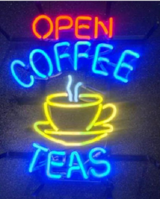 Coffee Teas Open Business Store Neon Sign 20'' Bar Light Lamp Hanging Decor Wall