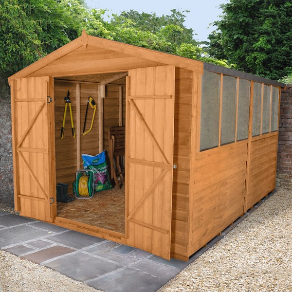 12x8 Overlap Wooden Shed Window Double Door Apex Roof Felt Garden Sheds
