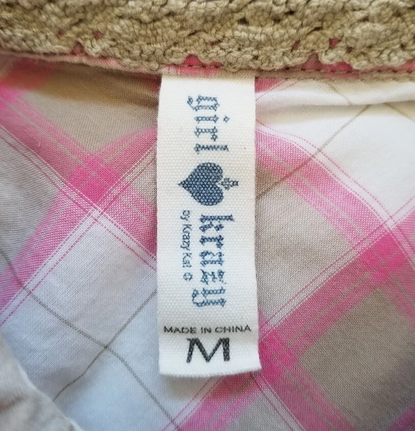 Girl Krazy Shirt Women Medium M Pink Brown Plaid Long Sleeve Pockets Casual Top - Image 4 of 4