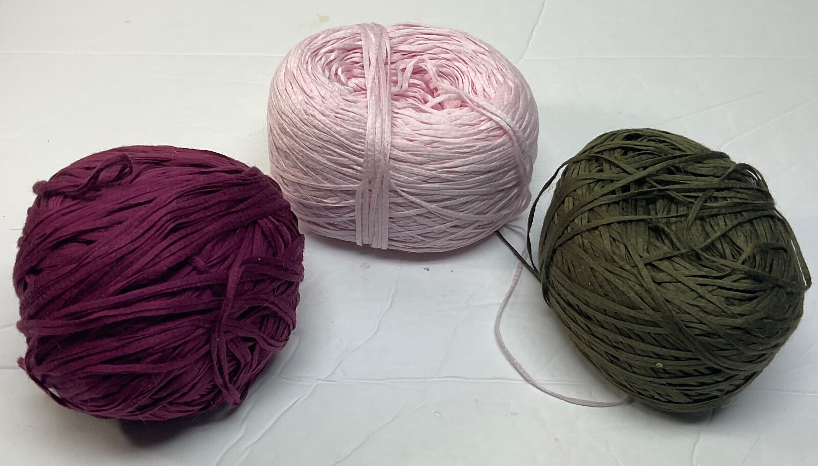 Lucci Yarns Cotton Tape Lot of 3 Mercerized Pink, Beet Red, Olive New No Labels