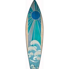 Metal Surf Board Sign 17"x4.5" Plaque Home Door Garage Wall Blue Sun And Waves