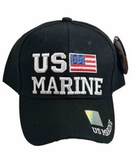 United States Marines Hat Cap Strap Back Spell Out Flag Logo Black NWT