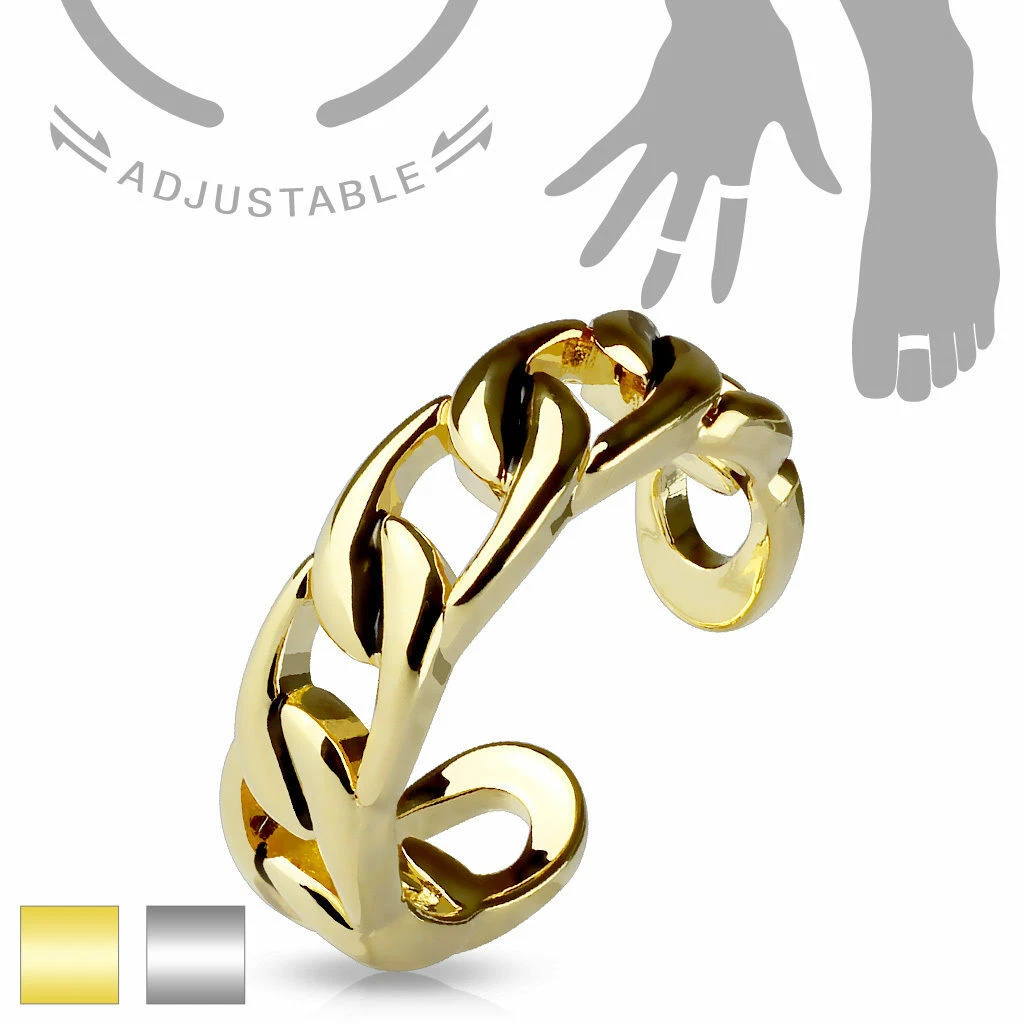 Zehenring Gliederkette Panzerkette vergoldet Silberfarben Fußring Mid Midi Ring