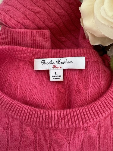 100% Cashmere Brooks Brothers womens pink Cable knit crew neck Sweater “ Fleece” - Picture 6 of 10