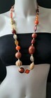 DESIGNER FALL BEADED NECKLACE LUCITE WOOD CHUNKY GLASS AMBER ORANGE BROWN BEADS  — photo 2